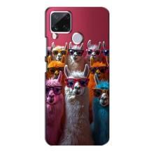 Чехол с принтом стильные животные для Реалми С15 (Ламы в очках)
