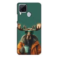 Чехол с принтом стильные животные для Реалми С15 (Лось с кофе)