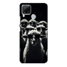 Чехол с принтом стильные животные для Реалми С15 (Овечка в очках)