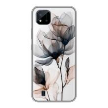 Чехол с цветочным принтом на Реалми С11 (2021) / С20 – Цветы на белом