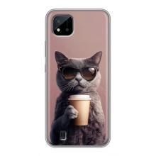 Чехол с принтом стильные животные для Реалми С11 (2021) / С20 – Кот с кофе