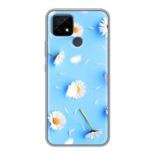 Чохол з Квітами для Realme C21 (ромашки на блакитному)