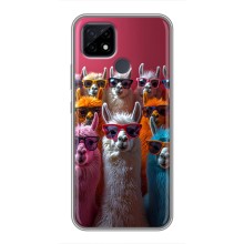 Чехол с принтом стильные животные для Реалми С21 (Ламы в очках)