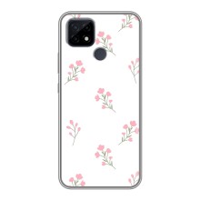Чехол с розовым рисунком для Realme C21 (Розовые цветы)
