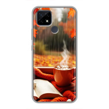 Чехол с уникальным дизайном «Осень с кофе» для Realme C21 – Кофе и дождь