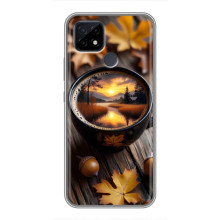 Чехол с уникальным дизайном «Осень с кофе» для Realme C21 – Тёмный кофе