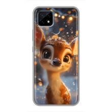 Яркий чехол для Realme C21 с Зимними Оленятами – Оленёнок среди гирлянд