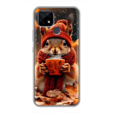 Печатный чехол «Зверята с кофе» для Realme C21 – Белка с кофе