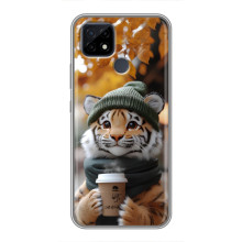 Печатный чехол «Зверята с кофе» для Realme C21 – Тигр с кофе