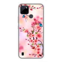 Чехол с принтом САКУРЫ на Realme C21Y – Бабочки на сакуре