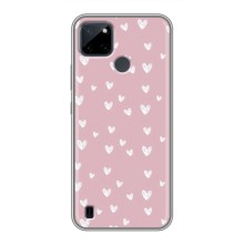 Чехол с розовым рисунком для Realme C21Y (Сердечки на розовом)