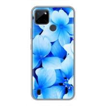 Силіконовий бампер з принтом (квіточки) на Realme C21Y (Сині квіти)