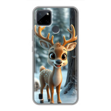 Яскравий чохол для Realme C21Y з Зимові Оленята – Оленятко в лісі