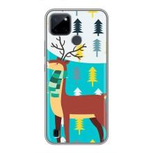 Силиконовый бампер с картинкой животных для Realme C25Y (Олень с шарфом)