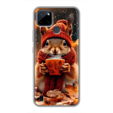 Печатный чехол «Зверята с кофе» для Realme C25Y – Белка с кофе