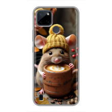 Печатный чехол «Зверята с кофе» для Realme C25Y – Медведь с кофе