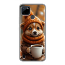 Печатный чехол «Зверята с кофе» для Realme C25Y – Песик с кофе