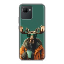 Чехол с принтом стильные животные для Реалми С30 (Лось с кофе)