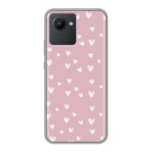 Чехол с розовым рисунком для Realme C30 (Сердечки на розовом)