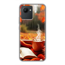 Чехол с уникальным дизайном «Осень с кофе» для Realme C30 – Кофе и дождь