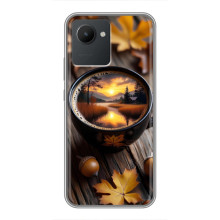 Чехол с уникальным дизайном «Осень с кофе» для Realme C30 – Тёмный кофе