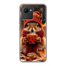 Печатный чехол «Зверята с кофе» для Realme C30 – Белка с кофе