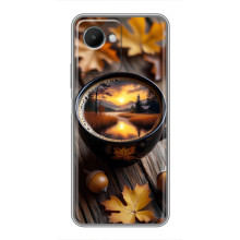 Чехол с уникальным дизайном «Осень с кофе» для Realme C30s – Тёмный кофе