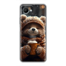 Печатный чехол «Зверята с кофе» для Realme C30s – Мишка с кофе