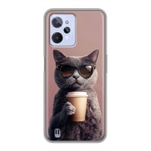 Чехол с принтом стильные животные для Реалми С31 (Кот с кофе)