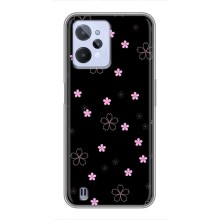 Чехол с розовым рисунком для Realme C31 (Розовые цветы на черном)
