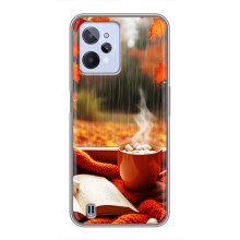 Чехол с уникальным дизайном «Осень с кофе» для Realme C31 – Кофе и дождь