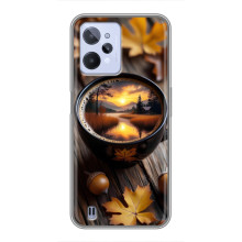 Чехол с уникальным дизайном «Осень с кофе» для Realme C31 – Тёмный кофе