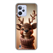 Яркий чехол для Realme C31 с Зимними Оленятами – Олень в свитере