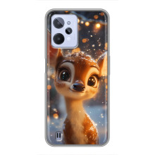 Яркий чехол для Realme C31 с Зимними Оленятами – Оленёнок среди гирлянд