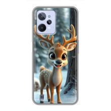 Яркий чехол для Realme C31 с Зимними Оленятами – Оленёнок в лесу