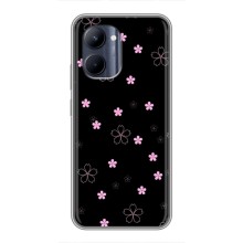 Чохол з розовим принтом для Realme C33 (Рожеві квіти на чорному)
