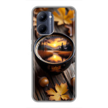 Чехол с уникальным дизайном «Осень с кофе» для Realme C33 – Тёмный кофе
