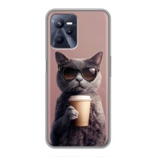 Чехол с принтом стильные животные для Реалми С35 (Кот с кофе)