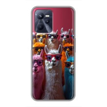 Чехол с принтом стильные животные для Реалми С35 (Ламы в очках)