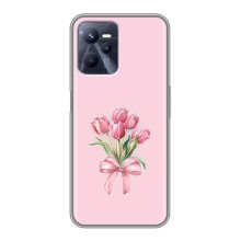 Чехол с розовым рисунком для Realme C35 (Букет цветов)