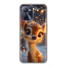 Яркий чехол для Realme C35 с Зимними Оленятами – Оленёнок среди гирлянд