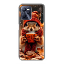 Печатный чехол «Зверята с кофе» для Realme C35 – Белка с кофе