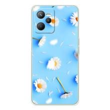 Чехол с Цветами для Realme C36 (ромашки на голубом)
