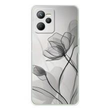 Чехол с цветочным принтом на Реалми С36 (Черные цветы)