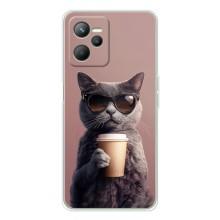 Чехол с принтом стильные животные для Реалми С36 (Кот с кофе)