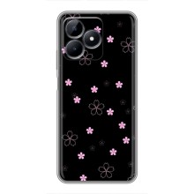 Чохол з розовим принтом для Realme C51 (Рожеві квіти на чорному)