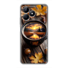 Чехол с уникальным дизайном «Осень с кофе» для Realme C51 – Тёмный кофе