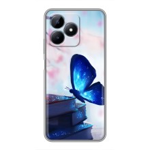 Силиконовый бампер с картинкой животных для Realme C51 (Бабочка синяя)