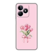 Чехол с розовым рисунком для Realme C53 (Букет цветов)