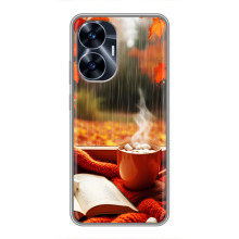Чехол с уникальным дизайном «Осень с кофе» для Realme C55 – Кофе и дождь